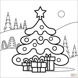 Fine Free Christmas Tree Coloring Pages For The Kids Merry Brad Sketch