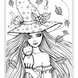 Eminent Spooky Coloring Pages Witch Girl Free Printable