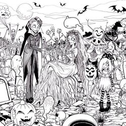 Superior Scary Halloween Coloring Pages To Print Zombies Spooky Bride Groom Horror Graveyard Adult