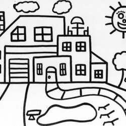 Exceptional Coloring Pages Of Houses Home House Kids Drawing Colour Beautiful Printable Haunted Color