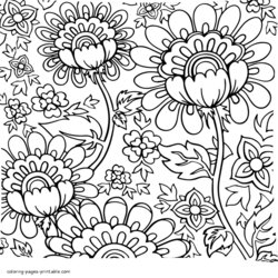Preeminent Coloring Flowers For Kids And Adults Pages Printable Com Flower Print Adult Book Look Other