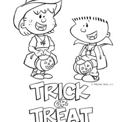 Super Trick Or Treat Coloring Pages Halloween Treating Kids Printable Library Popular