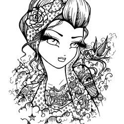 High Quality Coloring Pages At Free Printable Tattoo Girl Darlings Hannah Lynn Girls Book Body Adult Gypsy