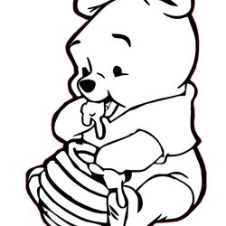 Coloring Pages Of Cute Little Baby Pooh Bear Eating Honey Print Color