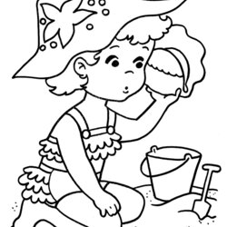 Outstanding Free Kid In Beach Coloring Pages Disney Summer Printable Color Scene Print Playing Sand Find