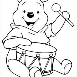 Splendid Winnie The Pooh Coloring Pages Kids Drum Disney Playing Popular