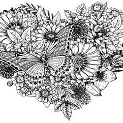 Very Good Flowers Butterfly Adult Coloring Pages Heart Color Nature Magnificent Leaves Will And In