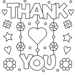 Printable Thank You Coloring Pages Day Flowers Stars Hearts