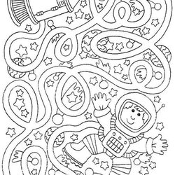 Hard Maze Coloring Pages Space Ship