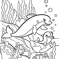Wizard Printable Dolphins Coloring Page For Children Pages Dolphin Sea Kids Water Animals Print Two Ocean