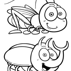Cartoon Style Bugs Coloring Page Insects Simple Easy Print Two For Young Children