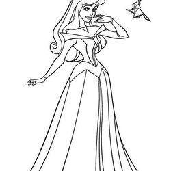 High Quality Princess Aurora With Two Birds Coloring Page Kids Play Color Sleeping Pages Beauty Baby Disney