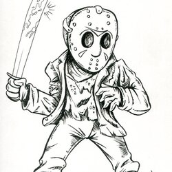 Jason By On Coloring Pages Myers Michael Printable Horror Drawing Friday Drawings Mask Cartoon Freddy
