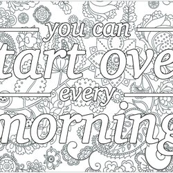 Superb Free Printable Adult Coloring Pages Quotes Morning Start Over Adults Every Positive Inspiring Cute