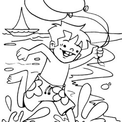 Free Printable Beach Coloring Pages Boy Running Summer Kids Print Color Cool Scenes Of