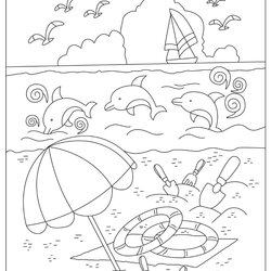 Matchless Coloring Book Free Printable Water Players Beach Illustration Page