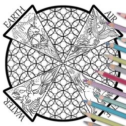 Wonderful Printable Coloring Page Four Elements Instant