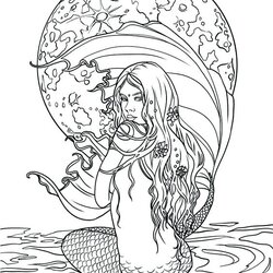 Perfect Cute Mermaid Coloring Pages At Free Printable Adult Mermaids Adults Realistic Beautiful Color Fairy