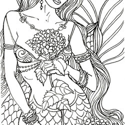 Exceptional Mermaid Coloring Pages For Adults Best Kids Adult Fairy Colouring Princess Girls Realistic