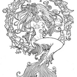 Brilliant Stunning Mermaid Coloring Pages Adult Sea Sheets Printable Detailed Line Jewel Color Cordelia