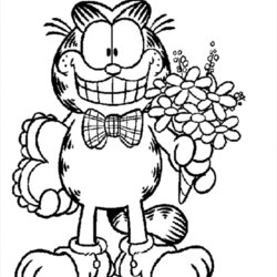 Images Kids Of Cartoon Coloring Pages Garfield Pictures Colouring Lasagna Kitty Carrying Bunch Flowers