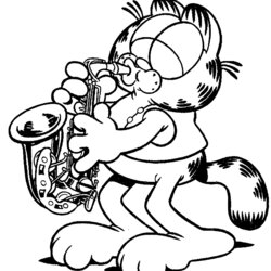 Wonderful Garfield Kids Coloring Pages Saxophone Playing Color Printable Print For Children