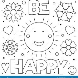 Tremendous Happy Coloring Page Black And White Vector Illustration Stock