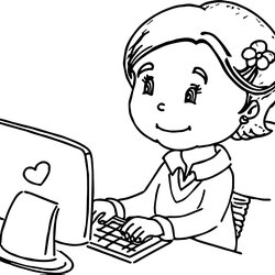 Excellent Computer Coloring Pages To Download And Print For Free Keyboard Girl Color Printable Kids Use Child