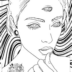 Inspiration Image Of Coloring Pages Adults Psychedelic Woman Hippie Print Mystical Adult Drawing Women