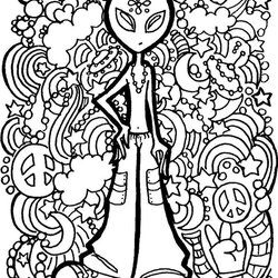 Coloring Pages Printable Colouring Page Adult Psychedelic Alien Doodle Book