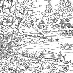 Nature Coloring Pages Adult For Adults Printable Lake Landscape Spring Country Kids Book Sheets Forest Sea