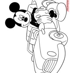 Swell Mickey Mouse Coloring Pages World Of Wonders Car Disney His Printable Book Friends Leaning Against