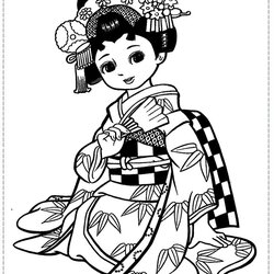 Japanese Coloring Pages At Free Printable Girls Blossom Cherry Girl Japan Colouring Drawing Geisha Dolls