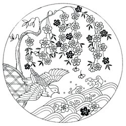 Great Japanese Coloring Pages At Free Printable Blossom Cherry Tree Color Blossoms Temple Bird Book Drawing
