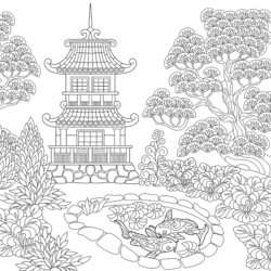 Preeminent Japan Coloring Pages Free Printable Of From Pagoda Chinese