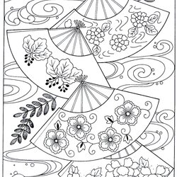 The Highest Standard Japanese Fans And Waves Coloring Book Printable Page Adult