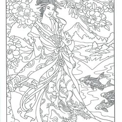 Wonderful Japanese Geisha Coloring Pages At Free Printable Goddess Japan Adult Colouring Asian Sheets Book