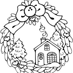 Tremendous Gingerbread House Christmas Wreath Coloring Page Free Printable Pages Kids Drawing Winter Color