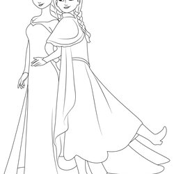 Elsa And Anna Coloring Page For Kids Free Frozen Printable