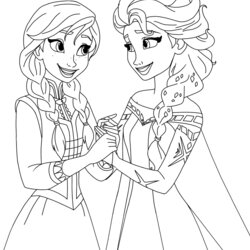 Frozen Coloring Pages Elsa Anna Disney Printable Print Holding Hands Fever Unblocked