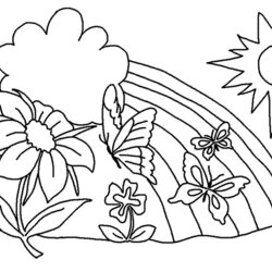 Perfect Rainbow Coloring Pages For Printable Free Kids Sheets Cute Spring Flowers Christmas Adults