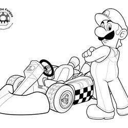 Cool August Coloring Pages Mario Super Bros Kart Luigi Race Go