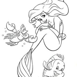 Princess Ariel Little Mermaid Coloring Pages Learn To Baby Disney Printable Flounder Kids Characters Print