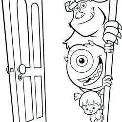 Great Door Coloring Page At Free Printable Pages Inc Monsters Boo Monster Mike Front Sullivan Disney Doors