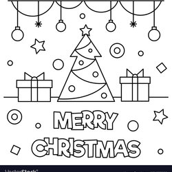 Very Good Merry Christmas Coloring Page Royalty Free Vector Image Pages Printable Message Letters Tree Santa