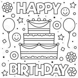 Colouring Page Vector Illustration Birthday Coloring Pages Happy Printable Kids Sheets Choose Board