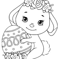 Cute Easter Bunny With Egg Coloring Page Printable Pages Print Prints Book