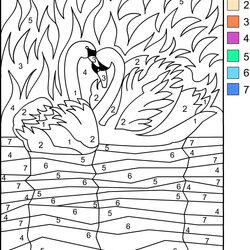 Free Coloring Pages Color By Number Numbers Printable Kids Swans Lake Nicole Adult Colouring March Sheets