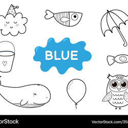 Wonderful Color Elements In Blue Coloring Page For Kids Vector Image