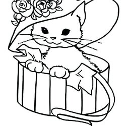 Terrific Cute Cat Coloring Pages To Print At Free Download Kitty Hat Printable Persian Drawing Fancy Cats